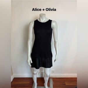 ALICE + OLIVIA - BLACK SLEEVELESS Knit Midi Dres with Lamb Leather Hem. Small